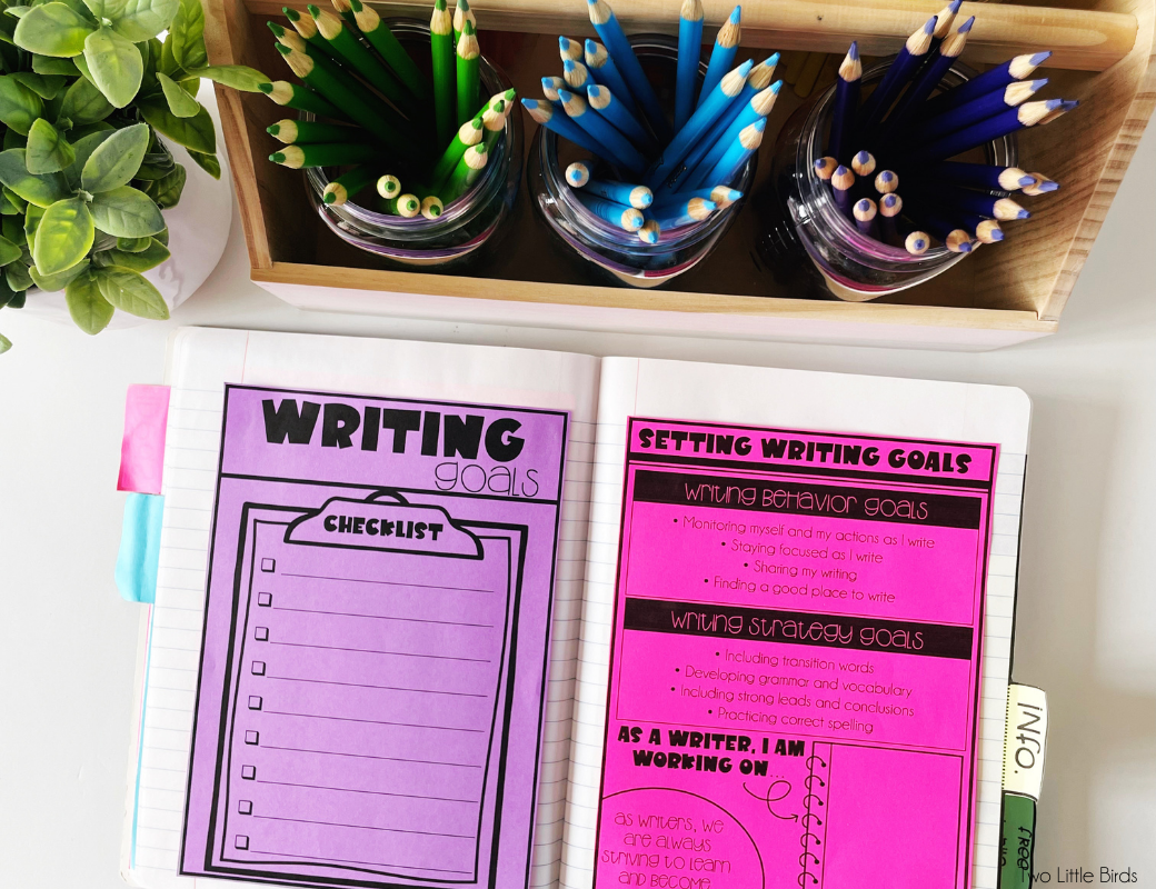 setting goals in writing student notebook pages