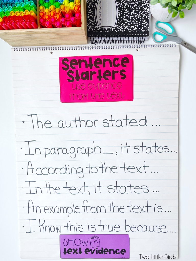 Sentence starters to use evidence from the text anchor chart