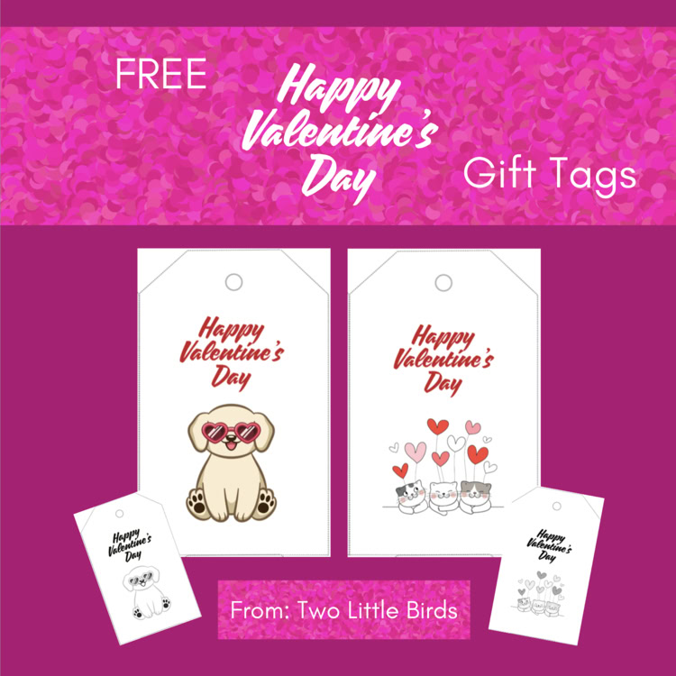 FREE Happy Valentine's Day Gift Tags | Dog With Glasses & Three Kittens