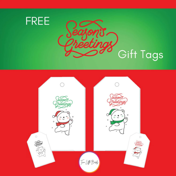 FREE Season's Greetings Gift Tags | White Christmas Bear With Hat